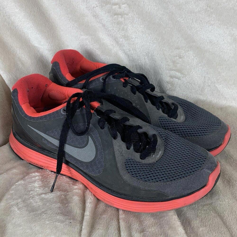 Nike Womens Size 6.5  LunarSwift 386370-008 Black Neon Red Lace Up Sneaker Shoes